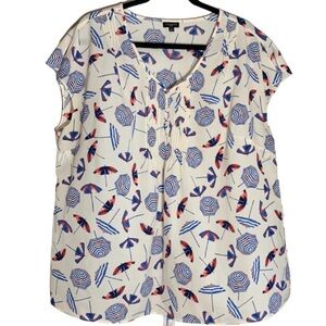 Talbots Plus Beach Umbrella Flutter Sleeve Blouse